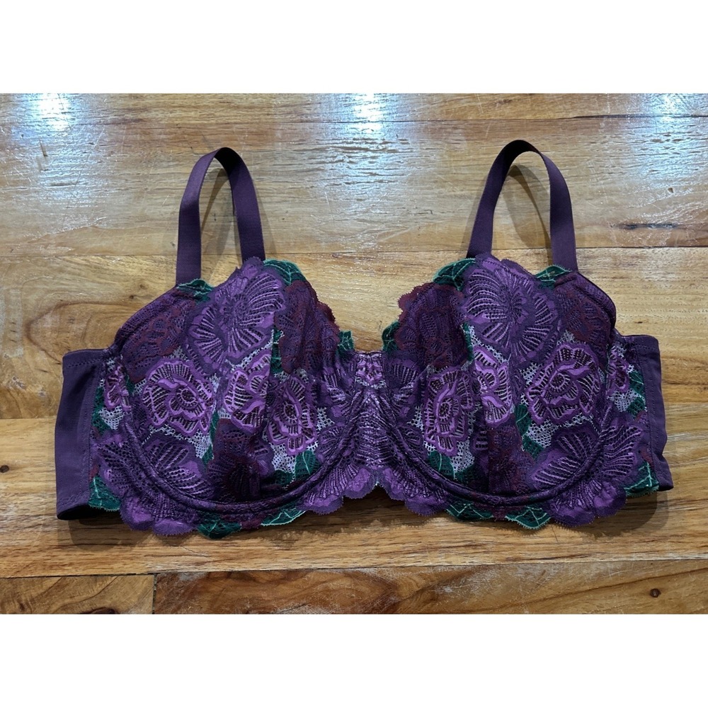 Adore Me Bra Demi Underwire Embroidered Purple Floral 44D